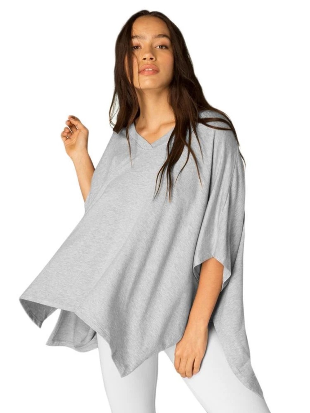 Beyond Yoga Gray V-Neck Poncho Pullover Tunic